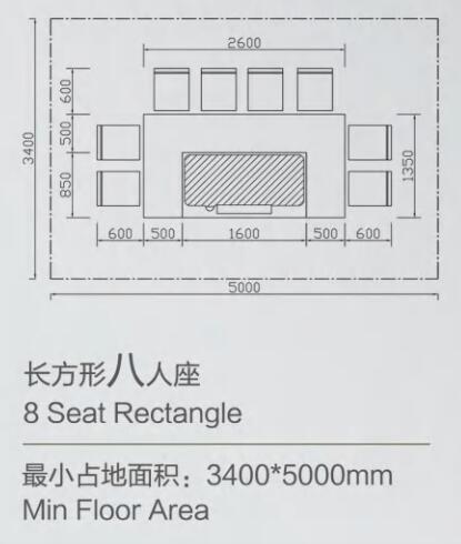 長方形8人鐵板燒桌子尺寸詳情圖