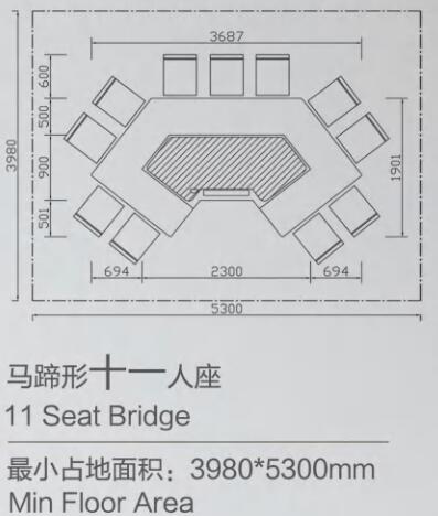 11人馬蹄形鐵板燒桌子尺寸詳情圖